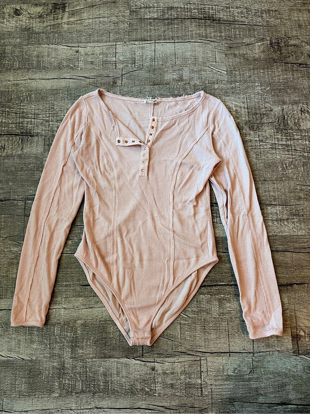 Free People Thermal Henley Bodysuit Pink Long Sleeve